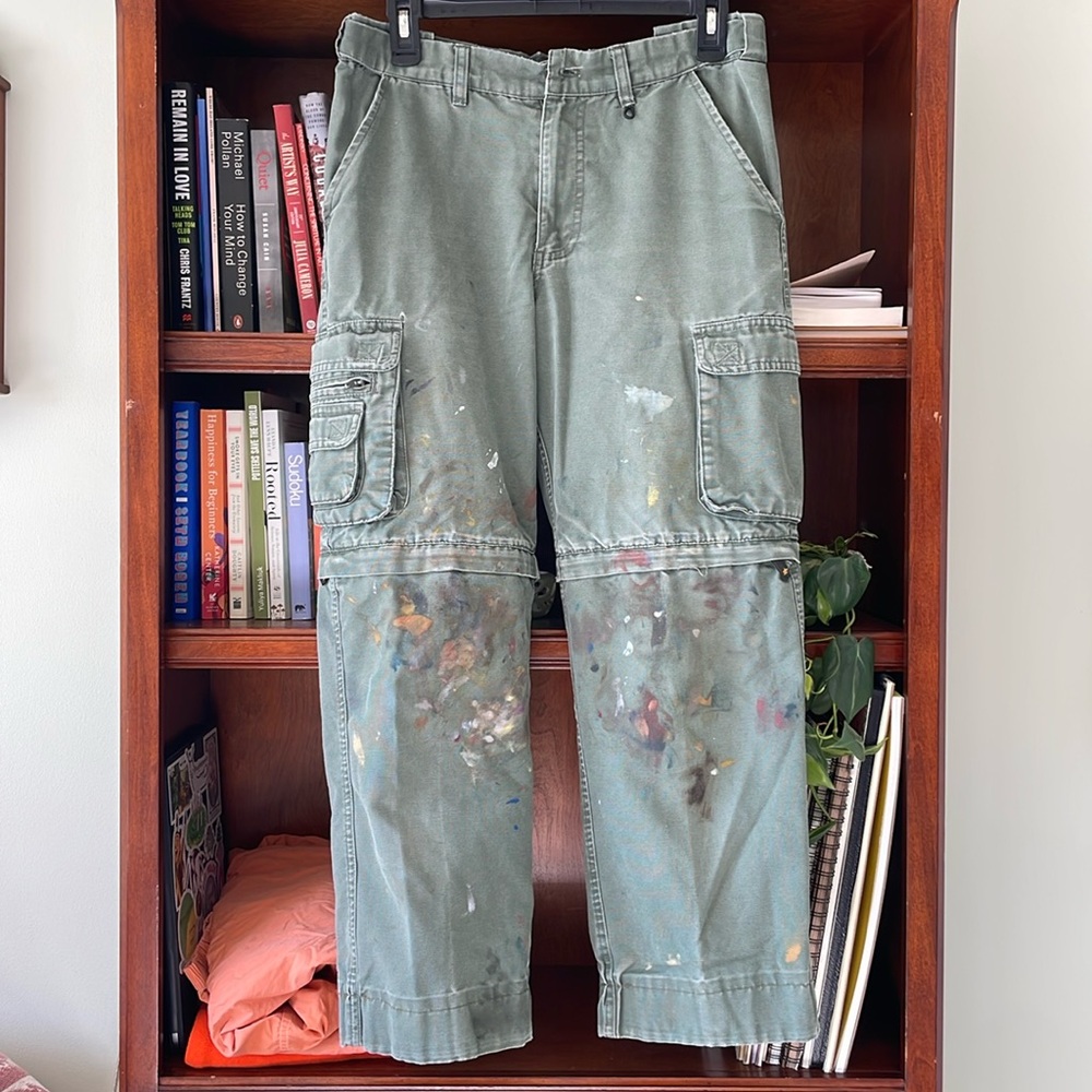 vintage boy scouts olive green artist painting convertible cargo pants